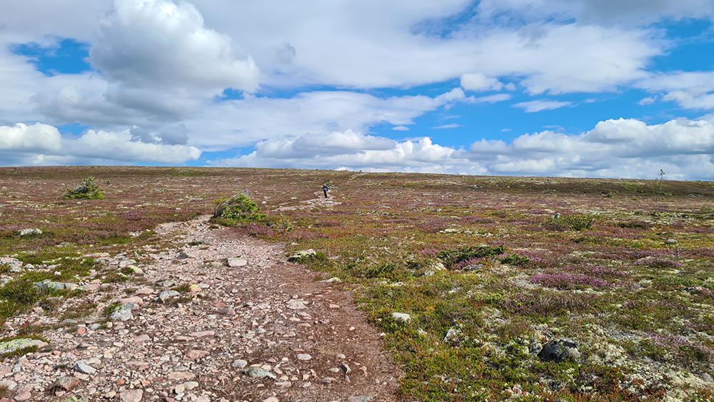 Bild tagen uppepå ett fjäll, med en man en bit bort